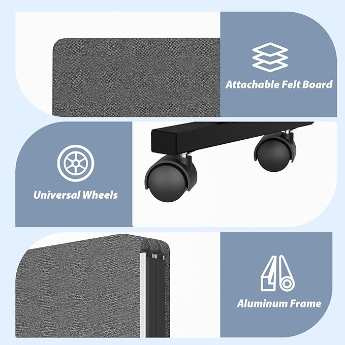 Room Divider Soundproof Privacy Panel with Wheels, 4 Panel Wall Divider (Aluminum Frame) for Room Partition, Folding Room Dividers Space Separation Office Cubicle Wall Divider Sound Proof Separator
