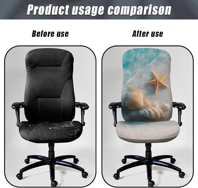 Talayituse Starfish Beach Seashell Print Office Chair Covers, Stretch Computer Chair Cover, Universal Boss Chair Covers Modern Simplism Style High Back Chair Slipcover, Large