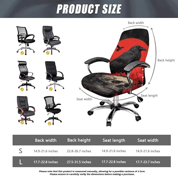 Talayituse Skull Crow Moon Print Office Chair Covers, Stretch Computer Chair Cover, Universal Boss Chairs Covers Modern Simplism Style High Back Chairs Slipcover, Small