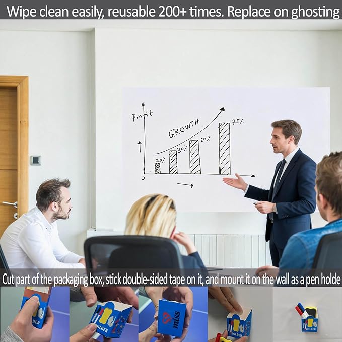 17.3"x393.7" White Board Paper Roll - Dry Erase Board Alternative,No Glue Static Cling White Board Sticker for Wall, Glass, School & Office | Easy-to-Install Portable Dry Erase Paper