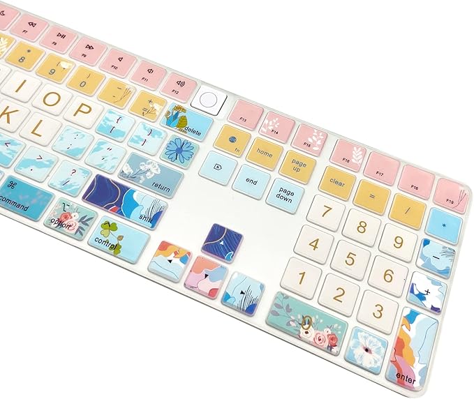Keyboard Cover Skin for 2021 New Apple iMac Magic Keyboard (Model: A2520) with Numeric Keypad and Touch ID, Cute Printing Silicone Keyboard Protector, Litter Flowers