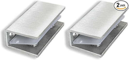 2Pcs Stainless Steel Glass Shelf Clip Clamp Bracket Support Adjustable 304 Stainless Steel Brushed Finish Glass Clip Shelf Brackets Holder Support 0.3" to 0.5"/ 8 to 12mm Thick