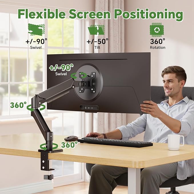 Ekisemio Single Monitor Mount, 13 to 32 Inch Monitor Arm, Adjustable Monitor Stand