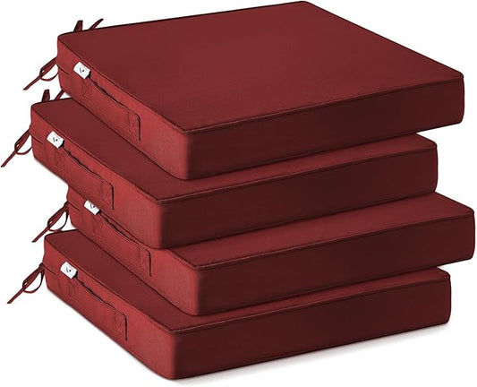 IPYNBAP Outdoor Chair Cushions Set of 4 -Waterproof Outdoor Seat Cushions for Patio Furniture, Patio Chair Cushion with Handle and Ties, Out Door Chair Pads,19x19x3-Square, Burgundy