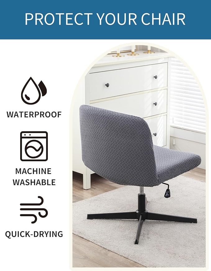 LavishCover Armless Chair Cover Office Desk Chair Cover, Waterproof and Elastic Criss Cross Chair Cover, Exquisite Vanity Chair Cover, Mid Back Wide Seat Accent Chair Covers(Grey,T-Type)