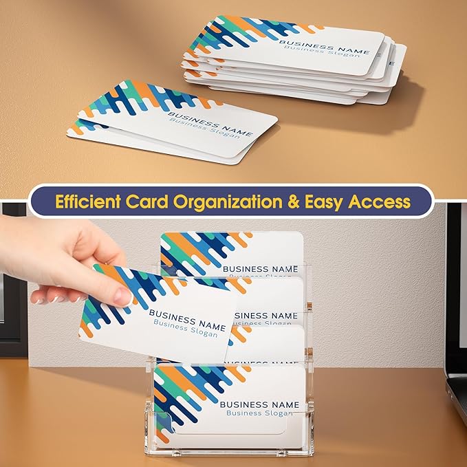 MaxGear Clear Business Card Holder, Acrylic Business Card Stand for Desk with 4 Tier, Clear Plastic Cards Display Holder for Exhibition, Home and Office, 320 Cards Capacity, 4 Pocket, 6 Pack