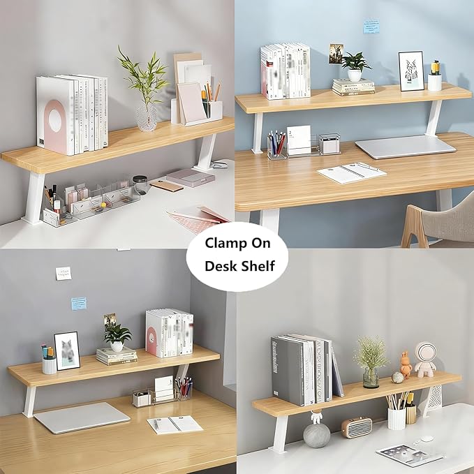 Clamp on Desk Shelf, Desktop Shelf Organizer Space Saving Desk Storage Rack for Office Study Home Dorm No Drill (39.3 x 7.8 in)