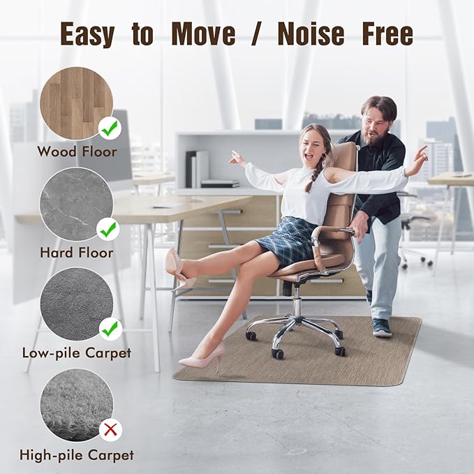 Blvornl Office Chair Mat for Hardwood Floor and Low Pile Carpet, 47.2"x 60" Desk Chair Mat for Hard Wood, Anti-Slip Hard Floor Protector Rolling Chair Mat, PVC Mat Desk Rug for Home, Dark Brown