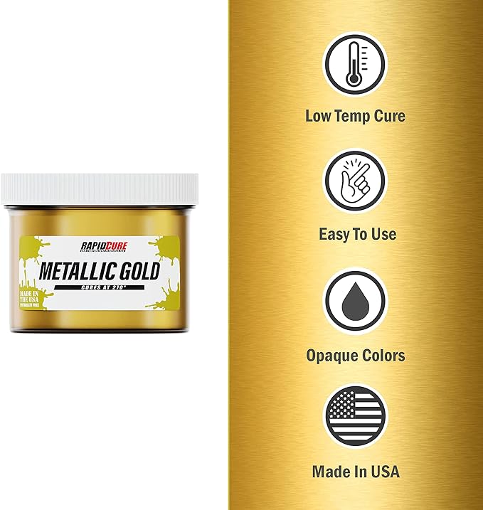 Rapid Cure® Screen Printing Ink Gold (Pint - 16oz.) - Plastisol Ink for Screen Printing, Fast Curing Fabric Paint - Screen Print Direct®, USA Made