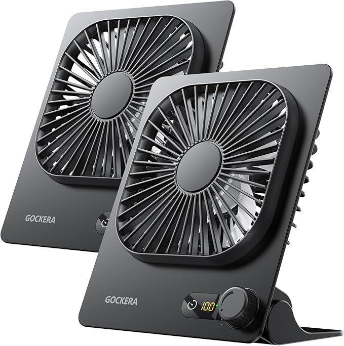 Desk Fan, 6.61''Ultra-thin Battery Powered Fan with Powerful Wind,100 Speeds Adjustable&Digital Display,Timer,Ultra-quiet Small Portable Fan for Bedroom,Office,Travel (Black and Black, 5000mAh)