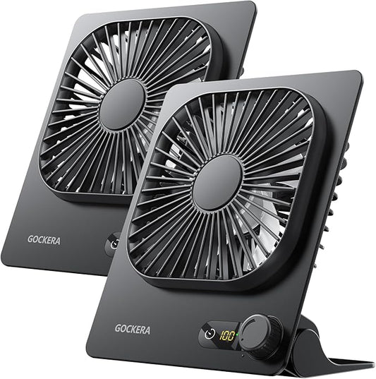Desk Fan, 6.61''Ultra-thin Battery Powered Fan with Powerful Wind,100 Speeds Adjustable&Digital Display,Timer,Ultra-quiet Small Portable Fan for Bedroom,Office,Travel (Black and Black, 5000mAh)