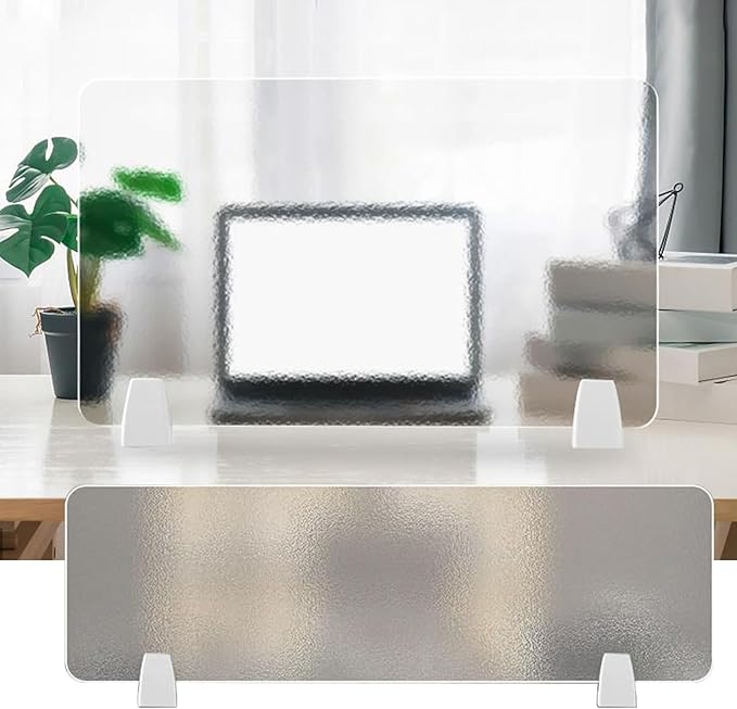 Free-Standing Desk Privacy Divider| Frosted Acrylic Panel with Clamps Ideal for Office, Students, and Glass Partitions(100X30CM/39.4X11.8IN)