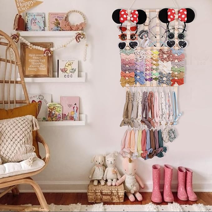POVETIRE Headband Holder Hair Bows Organizer for Girls, Baby Headbands Hair Accessories Organizer Storage Wall Hanging Decor for Toddler Girls Room