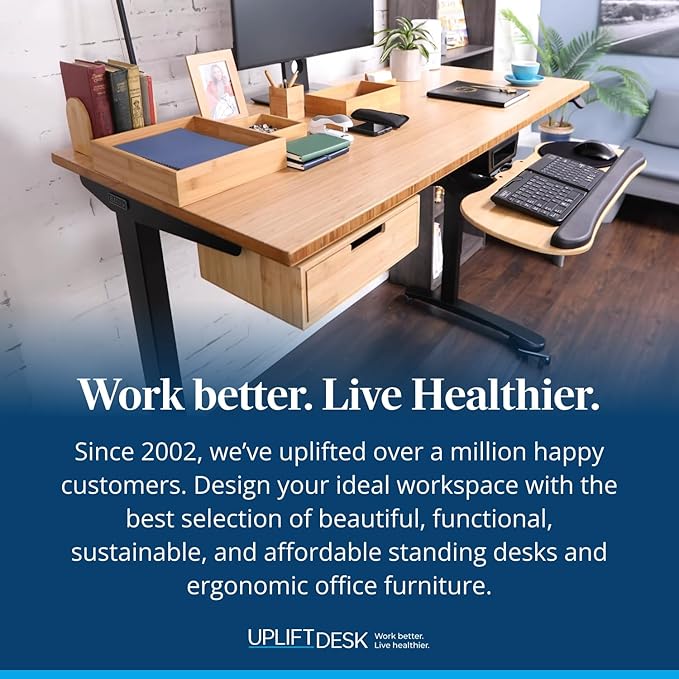 UPLIFTDESK Bamboo Under Desk Drawer – Desktop Storage with 17 lb Capacity and Safety Stop Slide, Undermount Drawer and Standing Desk Accessories for Home Office (Dark Bamboo)