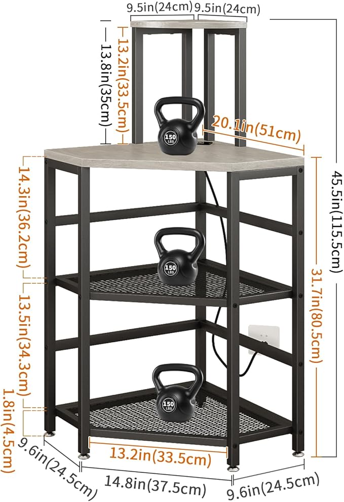 METYERRY Gray Corner Printer Stand Table, with Power Outlet and USB Charging & LED Lights, for Home Printer Stands, Storage Shelf, Computer Tower/CPU Stand Holder for Home Office, Greige