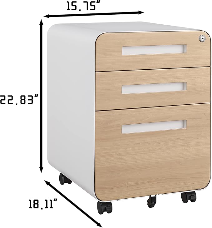GarveeHome 3 Drawer Mobile File Cabinet with Lock, Under Desk Metal Filing Cabinet for Home Office, Under Desk Storage with 5 Wheels for A4/Letter/Legal Size, Fully Assembled