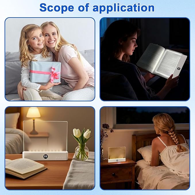 Smart Led Reading Light, Book Light Treasure Box, Rechargeable Clear LED Flat Reading Light with 3 Colors & Timer, Doodle Table Study Lamp, The Quiet Reader's Dream Lights (White)