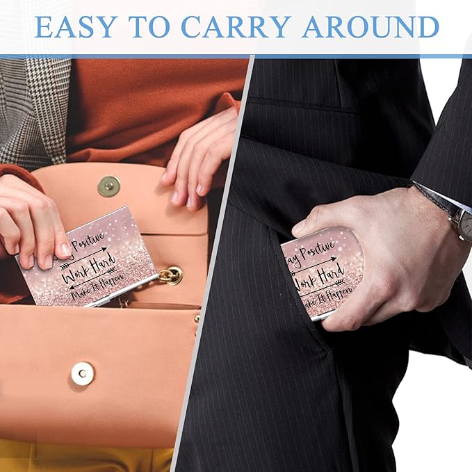 2 Pack Business Card Holder，Color Printing Men's and Women's Business Card Case，Ultra-Thin Metal Business Card Organizer，Carry-on Pocket Wallet Business Card Holder