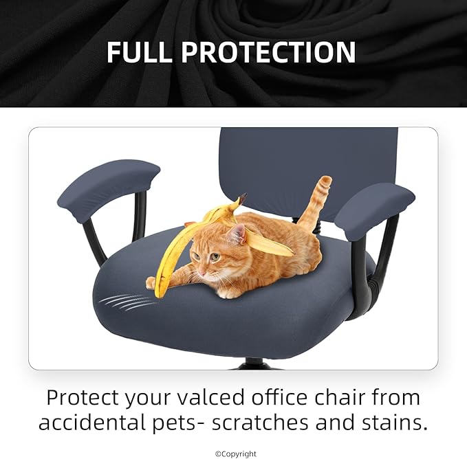 Stretchable Desk Office Chair Seat Covers - Universal Spandex Computer Chair Slipcover - Removable Washable Rotating Backrest Coverings & Cushion Protectors & Armrest Covers for Dogs, Cats, Pets