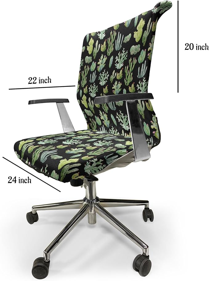Ambesonne Cactus Spring Flower Office Chair Cover, Composition of Various Succulent Types Blossoming Botany, Stretchable Decorative Universal Size High Back Printed Slipcover, Charcoal Grey