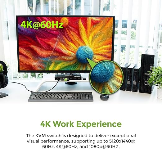 IOGEAR 4-Port 4K KVM Switch with HDMI Connection, Control 4 Computers with one Monitor, Keyboard, & Mouse - up to 4096x2160 @60 Hz or 5120x1440 @60Hz - Windows, Mac, Linux, GCS1904H