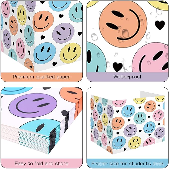 Whaline 24Pcs Student Desk Privacy Boards Classroom Desk Divider Smile Face Shield Privacy Panel Folders Screen Partition for School Teacher Student Test Supplies