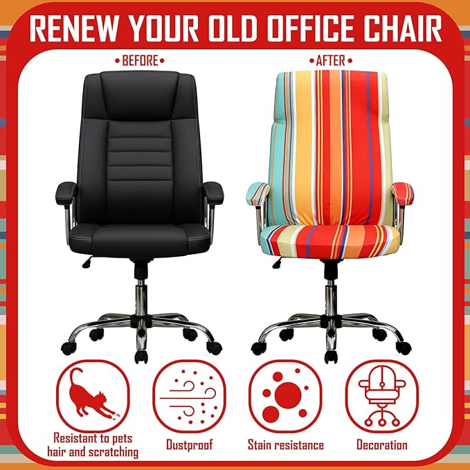 Gilprop 4 Pcs Office Computer Chair Seat Covers Set Universal Desk Rotating Chair Slipcovers Stretch Chairs Armrest Cover Pads Office Cushion Backrest