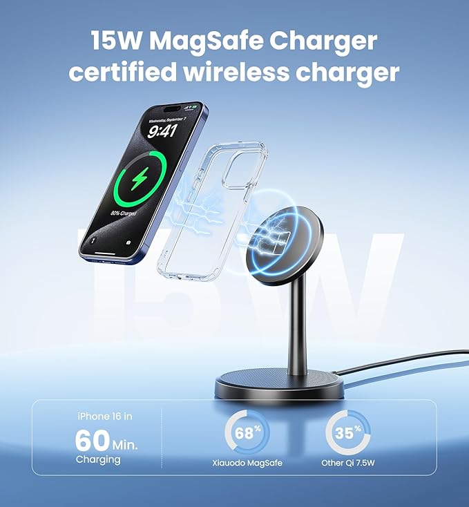 Magnetic Wireless Charger iPhone, 2 Pack 15W Fast Mag-Safe Charger Stand for iPhone 17/17 Air/17 Pro/17 Pro Max 16/15/14/13/12 Series, Wireless Charging Station for Pad/AirPods