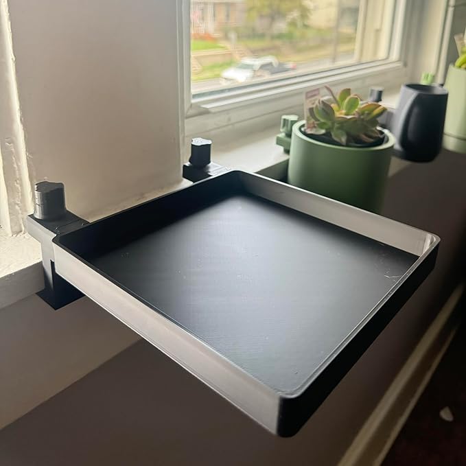 Windowsill Extension Shelf with Clamp, 6x6 Inch Tray (Medium Clamp: Fits 1.25 to 2.0 Inch Thick Windowsill)