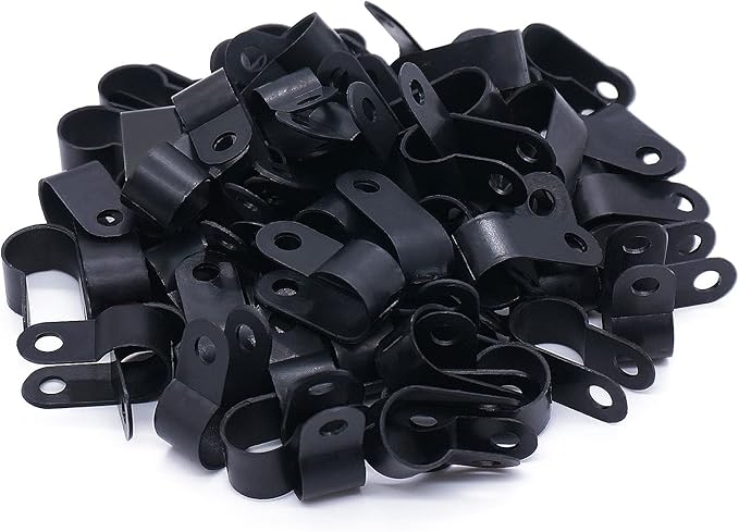 mankk 50PCS 1/2 Inch Rope Light Clips P-Style Mounting Clips Plastic Cable Clamps with Compatible Stainless Steel Pan Head Phillips Screws for Wire Management M-030-BK-LS