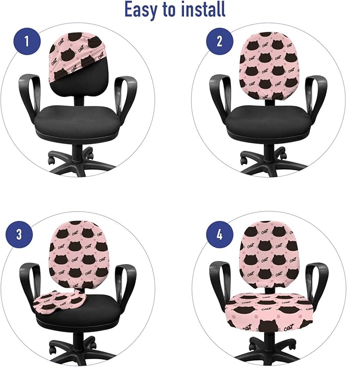 Ambesonne Cat Office Chair Slipcover, Kitted Head Silhouettes Hand Writing and Dots Design Abstract on Blushy Tone Back, Decorative Stretch and Washable Fabric Cover, Standard Size, Seal Brown Coral