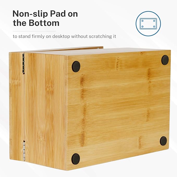 MaxGear Index Card Holder, 4 x 6Inch Wooden Business Card Organizer for Desk with 3 Dividers, Bamboo Index Cards Box with A-Z Tabs Holds 600 Cards for Recipe Flash Storage