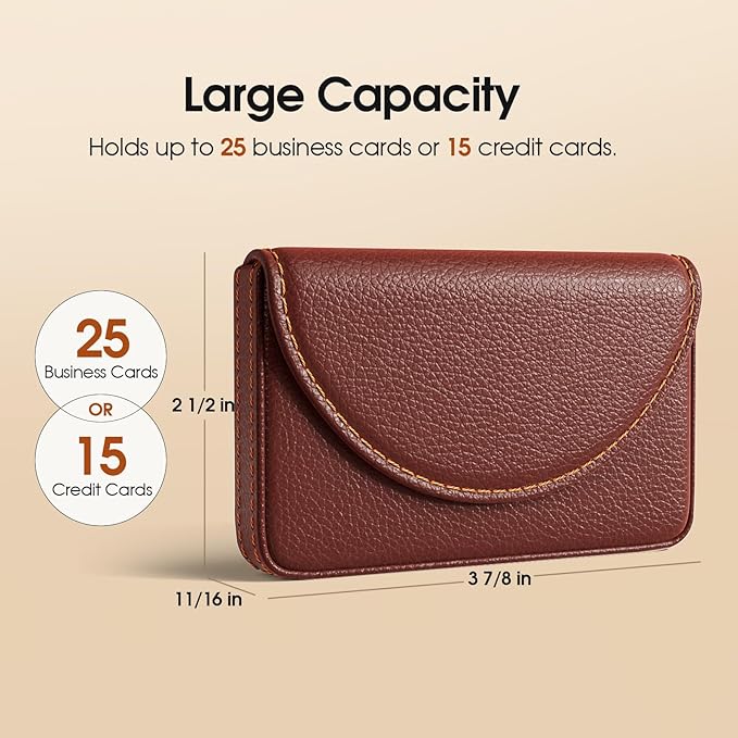 MaxGear Business Card Holder Case, PU Leather Business Card Case for Purse, Pocket Travel Name Card Holder Wallet for Men or Women Gift, Portable Magnetic Business Card Carrier, Slim & Stylish, Coffee