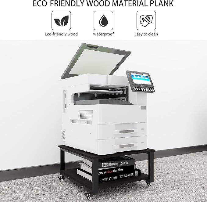 Natwind 2 Tier Laser Printer Stand,23.6''x23.6'' Large Printer Table,Copier Stand with Wheels, Heavy Duty Rolling Printer Cart with Paper Storage Shelf for Home Office (Black)