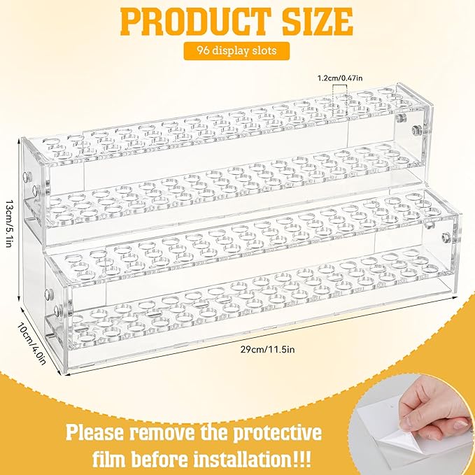 Acrylic Pen Display Stand, 2-Tier 96-Slots 1.2cm Wide Pen Holder Organizer Rack for Craft Shows, Makeup Brushes, Eyebrow Pencils, School & Office Desk Storage