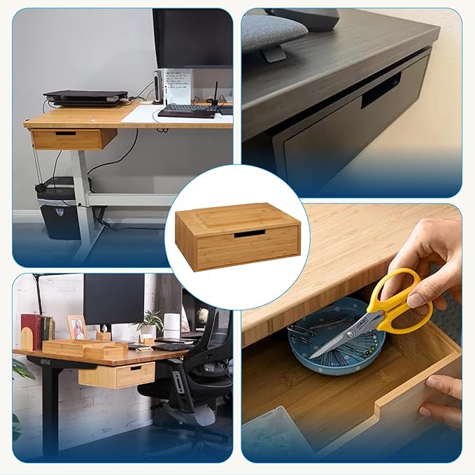 UPLIFTDESK Bamboo Under Desk Drawer – Desktop Storage with 17 lb Capacity and Safety Stop Slide, Undermount Drawer and Standing Desk Accessories for Home Office (Bamboo)