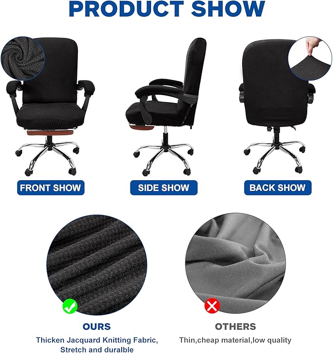 NeColorLife Office Chair Cover,Computer Seat Cover with Armrest Covers, Stretchable Jacquard Desk Chair Slipcover for High-Back Rotating Chair (Medium, Black)