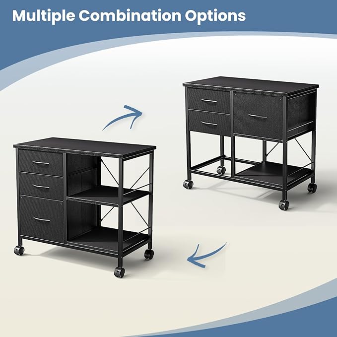 DUMOS File Cabinet, Mobile Storage Cabinet with 3 Drawers and Back Support Bar, Spacious Printer Stand with Storage Supporting 198 lbs for Home Office, Black