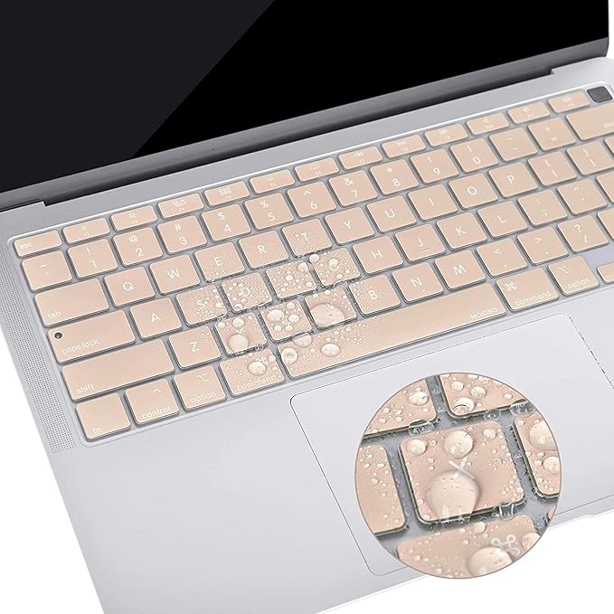 MOSISO Keyboard Cover Compatible with MacBook Air 13 inch 2022 2021 2020 Release A2337 M1 A2179 Retina Display with Touch ID Backlit Magic Keyboard, Waterproof Protective Silicone Skin, Camel