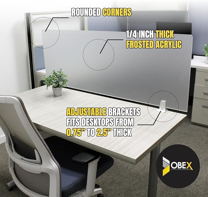 OBEX Frosted Acrylic Desk Mounted Privacy Panel, 24" x 24", Frosted
