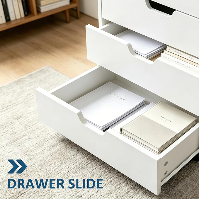 SUPER DEAL 5 Drawer File Cabinet for Home Office, Wood Under Desk Filing Cabinet Mobile Printer Stand Rolling Storage Organizer with Lockable Casters for Apartment Small Spaces, White
