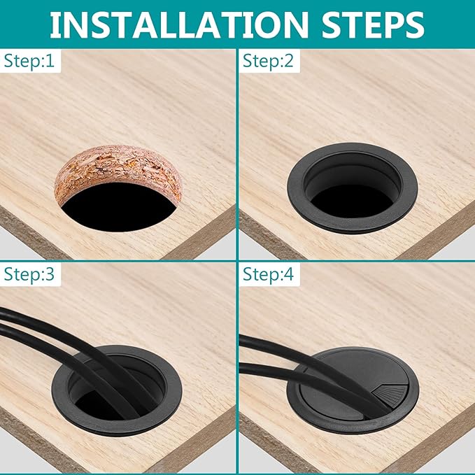 5Pcs 2-3/8" / 60mm Computer Desk Grommet, Plastic Round Desk Grommet Hole Wire Cover Organizer, Black