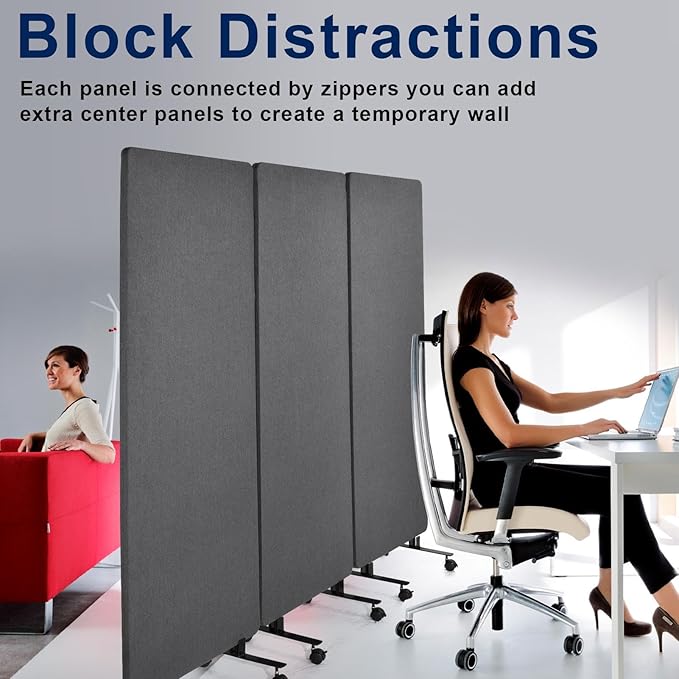 72" X 66" Acoustic Room Divider, 3 Panel Folding Privacy Partition with Wheels, FreestandingTackable Offices Screen, Portable Sound Proof Partition Wall for School, Clinic, Or Home Working Space