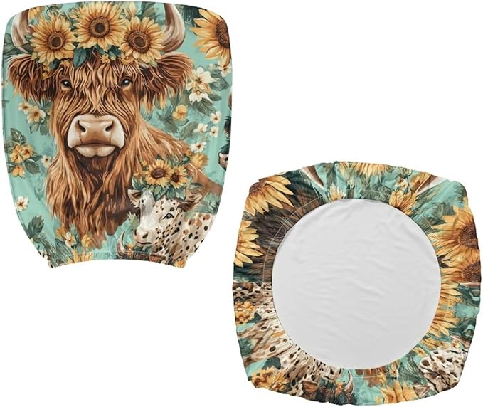 Highland Cow Office Chair Covers Stretchable Office Chair Seat Cover 2 Piece Sunflowers Gaming Chair Cover Universal Fit Wheelchairs,Computer Chairs,Gaming Chairs Brown