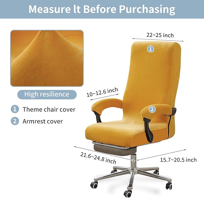 Office Chair Cover with Armrest Covers, High Resilience Velvet Fabric, Universal Fit 22-25 inch Back (Orange)
