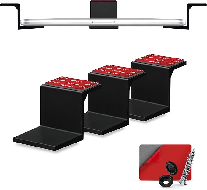 Adhesive Under Desk Laptop Holder Mount, Upto 1.9” / 48mm Thick, For Laptops Macbook Routers Surface iPads Tablets & More, Screw-In & Stick-On