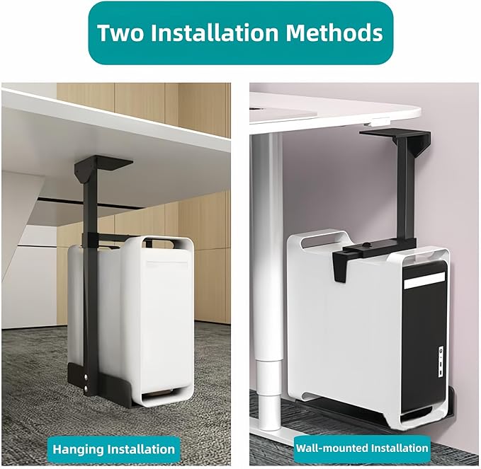 Under Desk and Wall Computer Mount, CPU Tower Holder Under Desk Mount Height & Width Adjustable, Computer Case Stand Holder Holds 46 lbs, PC Mount, Under Desk CPU Holder Mount, Black