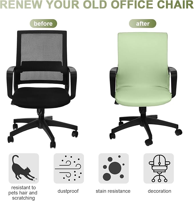 Tallew Office Chair Cover Stretchable Computer Universal Chair Seat Covers Removable Desk Chairs Slipcovers Washable Office Cushion Backrest for Rotating(Green)