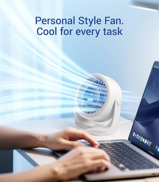 Diveblues USB Desk Turbo Fan, Ultra-Quiet Mini Desk Fan, Powerful Wind, LED Display, 5 Speed, 360° Rotating Small Portable Fan for Home, Office and Outdoor Cool Tech Gadgets - TurboBreeze