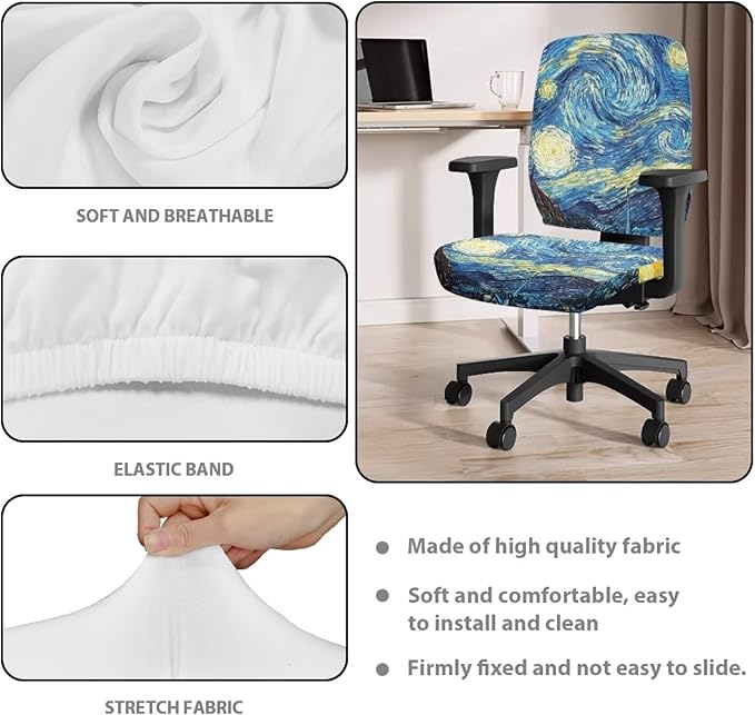Van Gogh Starry Night Office Chair Covers Stretchable Office Chair Seat Cover 2 Piece Washable Gaming Chair Cover Universal Fit Most Wheelchairs,Computer Chairs,Gaming Chairs